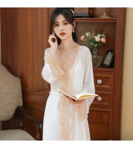 PRDN121100037 長袖睡袍女春胸墊吊帶睡裙棉宮廷風睡衣網紗晨袍外穿家居服套裝秋