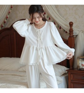 PRDN121100063 長袖睡衣睡褲兩件套棉宮廷風法式寬松開衫可外穿家居服套裝春秋季