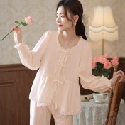 PRDN121100063 長袖睡衣睡褲兩件套棉宮廷風法式寬松開衫可外穿家居服套裝春秋季