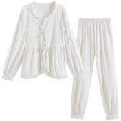 PRDN121100063 長袖睡衣睡褲兩件套棉宮廷風法式寬松開衫可外穿家居服套裝春秋季