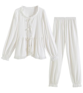 PRDN121100063 長袖睡衣睡褲兩件套棉宮廷風法式寬松開衫可外穿家居服套裝春秋季