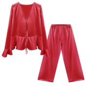 PRDN121100069 長袖睡衣套裝仿真絲宮廷復古風寬松冰絲睡褲外穿家居服兩件套秋冬
