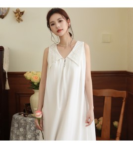 PRDN121100072 寬肩帶吊帶睡裙女夏法式風蕾絲舒適睡衣長款帶胸墊可外穿家居服棉