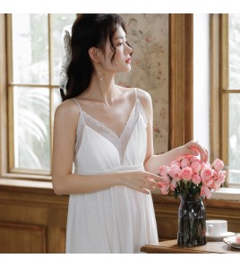 PRDN121100073 吊帶睡裙女夏棉宮廷風性感舒適蕾絲公主睡衣胸墊繡花可外穿家居服