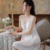 PRDN121100073 吊帶睡裙女夏棉宮廷風性感舒適蕾絲公主睡衣胸墊繡花可外穿家居服