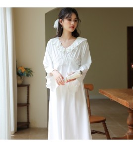 PRDN121100074 長袖睡裙棉春季舒適法式宮廷風長款睡衣柔軟可外穿甜美家居服秋冬