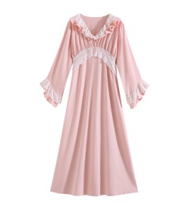 PRDN121100074 長袖睡裙棉春季舒適法式宮廷風長款睡衣柔軟可外穿甜美家居服秋冬