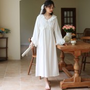 PRDN121100074 長袖睡裙棉春季舒適法式宮廷風長款睡衣柔軟可外穿甜美家居服秋冬