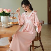 PRDN121100074 長袖睡裙棉春季舒適法式宮廷風長款睡衣柔軟可外穿甜美家居服秋冬