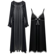 PRDN121100076 長袖睡袍女睡裙兩件套春宮廷風胸墊睡衣網紗性感外穿家居服套裝秋