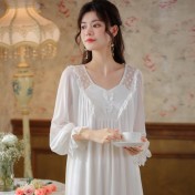 PRDN121100077 長袖網紗睡裙女春甜美宮廷風氣質蕾絲公主睡衣寬松可外穿家居服秋