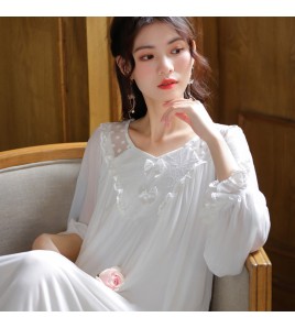 PRDN121100077 長袖網紗睡裙女春甜美宮廷風氣質蕾絲公主睡衣寬松可外穿家居服秋