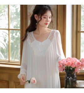 PRDN121100077 長袖網紗睡裙女春甜美宮廷風氣質蕾絲公主睡衣寬松可外穿家居服秋