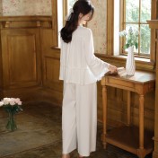 PRDN121100078 長袖睡衣睡褲兩件套棉宮廷復古風蕾絲公主寬松可外穿家居服套裝秋