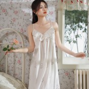 PRDN121100079 薄款吊帶睡裙女夏季印花可愛中長款冰絲睡衣裙帶胸墊可外穿家居服