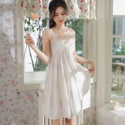 PRDN121100080 薄款吊帶睡裙女夏季印花宮廷風短款冰絲睡衣裙帶胸墊可外穿家居服