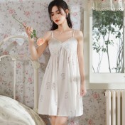 PRDN121100080 薄款吊帶睡裙女夏季印花宮廷風短款冰絲睡衣裙帶胸墊可外穿家居服
