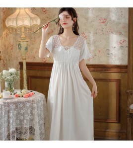 PRDN121100082 短袖睡裙棉女夏宮廷風蕾絲公主睡衣甜美透氣柔軟舒適可外穿家居服