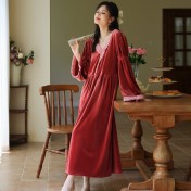 PRDN121100084 長袖睡裙女金絲絨長款睡衣宮廷風加絨保暖公主外穿法式家居服秋冬