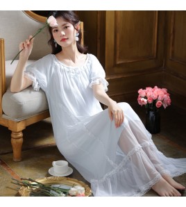 PRDN121100088 短袖網紗睡裙女夏甜美宮廷風睡衣寬松大碼蕾絲公主可外穿家居服秋