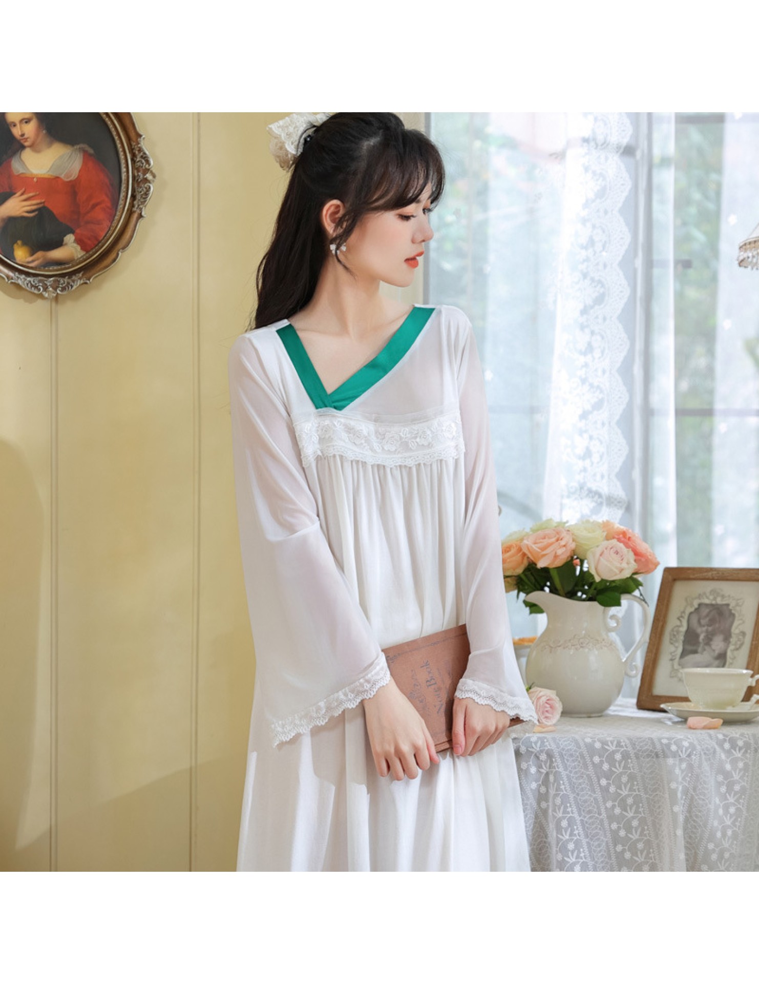 PRDN121100091 長袖睡裙棉春中國風氣質古風大碼睡衣女透氣舒適柔軟可外穿家居服