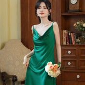 PRDN121100092 吊帶睡裙女夏仿真絲性感宮廷風家居服舒適冰絲睡衣氣質長款吊帶裙