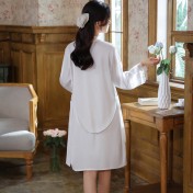 PRDN121100093 長袖睡袍女春仿真絲吊帶睡裙冰絲宮廷風睡衣胸墊外穿家居服套裝秋