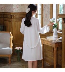 PRDN121100093 長袖睡袍女春仿真絲吊帶睡裙冰絲宮廷風睡衣胸墊外穿家居服套裝秋