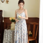 PRDN121100096 吊帶睡裙女夏季冰絲綢甜辣純欲長款法式睡衣裙帶胸墊可外穿家居服