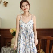 PRDN121100098 吊帶睡裙女夏季冰絲綢甜辣純欲印花法式睡衣裙帶胸墊可外穿家居服