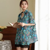 PRDN121100099 短袖睡衣女夏冰絲綢睡褲兩件套仿真絲男友風襯衣可外穿性感家居服