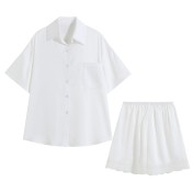 PRDN121100099 短袖睡衣女夏冰絲綢睡褲兩件套仿真絲男友風襯衣可外穿性感家居服