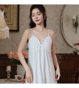 PRDN121100101 吊帶睡裙女夏季法式性感蕾絲純欲長款睡衣裙帶胸墊可外穿家居服棉