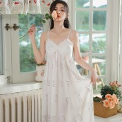 PRDN121100102 薄款吊帶睡裙女夏季可愛宮廷風長款冰絲睡衣裙帶胸墊可外穿家居服
