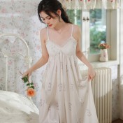 PRDN121100102 薄款吊帶睡裙女夏季可愛宮廷風長款冰絲睡衣裙帶胸墊可外穿家居服