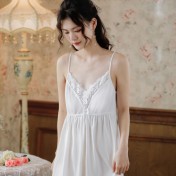 PRDN121100105 吊帶睡裙女夏棉宮廷風性感舒適蕾絲公主睡衣胸墊繡花可外穿家居服