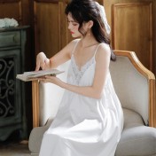 PRDN121100105 吊帶睡裙女夏棉宮廷風性感舒適蕾絲公主睡衣胸墊繡花可外穿家居服