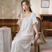 PRDN121100108 短袖睡裙女夏棉宮廷風氣質蕾絲睡衣甜美寬松大碼舒適可外穿家居服