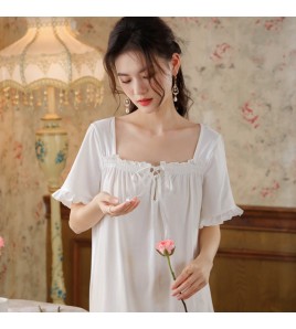 PRDN121100108 短袖睡裙女夏棉宮廷風氣質蕾絲睡衣甜美寬松大碼舒適可外穿家居服