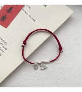 SATN122100001 S925純銀馬上有錢盤纏紅繩手鏈女小眾新中式國風本命年生肖手繩