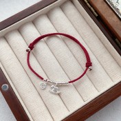 SATN122100001 S925純銀馬上有錢盤纏紅繩手鏈女小眾新中式國風本命年生肖手繩