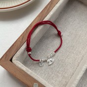 SATN122100001 S925純銀馬上有錢盤纏紅繩手鏈女小眾新中式國風本命年生肖手繩