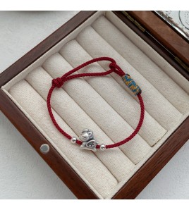 SATN122100002 S999足銀小馬紅繩手鏈女新中式設計生肖本命年編織手繩馬年手飾