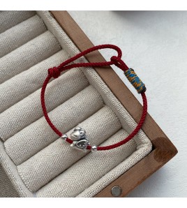 SATN122100002 S999足銀小馬紅繩手鏈女新中式設計生肖本命年編織手繩馬年手飾