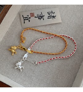 SATN122100003 S925純銀新年氛圍感獨特小馬紅繩手鏈女簡約氣質本命年生肖手飾