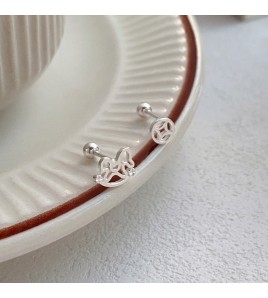 SATN122100004 S999足銀鏤空木馬銅錢耳釘女簡約可愛輕奢新中式本命年生肖馬耳環