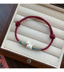 SATN122100005 S999足銀馬上有錢編織紅繩手鏈女新中式設計生肖本命年馬年手飾