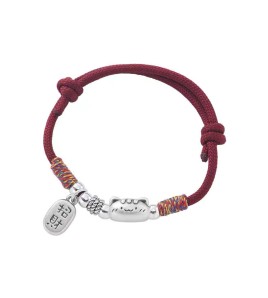 SATN122100006 S999足銀招財納福可愛貓咪紅繩手鏈女新中式國風設計簡約輕奢手飾