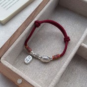 SATN122100006 S999足銀招財納福可愛貓咪紅繩手鏈女新中式國風設計簡約輕奢手飾
