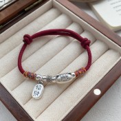 SATN122100006 S999足銀招財納福可愛貓咪紅繩手鏈女新中式國風設計簡約輕奢手飾